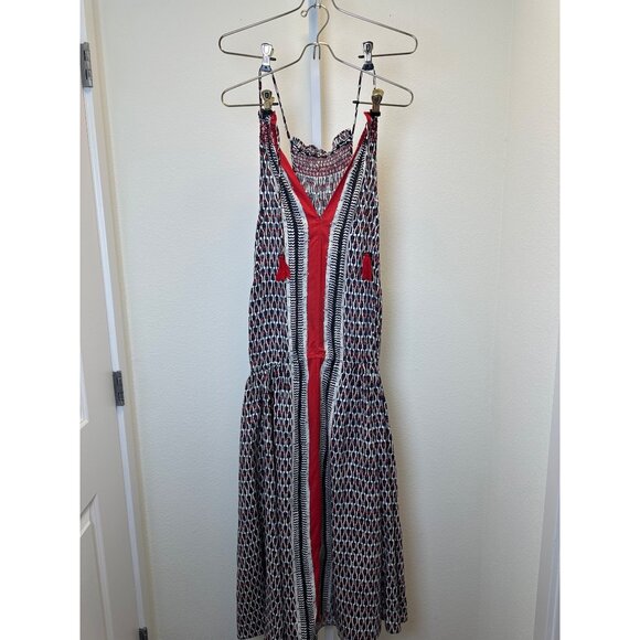 Tracy Reese Anthropologie Smocked Halter Dress 100% Silk Indigo Ruby Motif M NWT - Picture 1 of 12